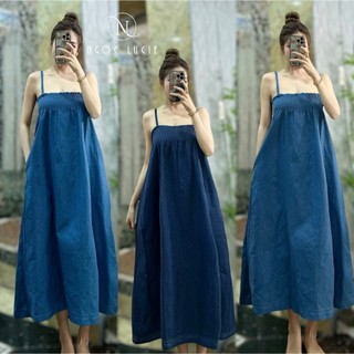 D663 - đầm maxi 2 dây jean đi biển, dạo phố,.. thoải mái - ngọc lucie