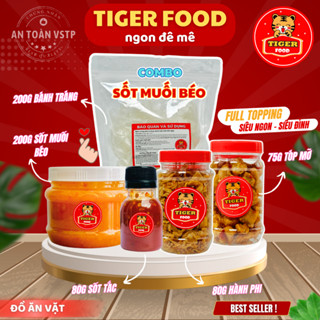Bánh tráng muối béo TIGER FOOD Bánh tráng phơi sương muối béo + tóp mỡ + hành phi + sốt tắc FULL TOPPING siêu ngon