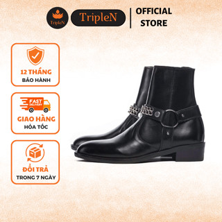 Giày Harness boot nam, kiểu dáng thời trang, khóa kéo kim loại chắc chắn, đế độn tăng 4cm chiều cao