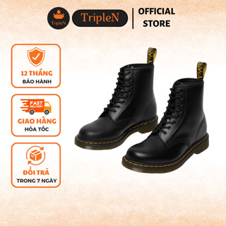  Giày nam Combat Boot Dr. Martens 1460 cao cổ màu đen da bóng khóa kéo tiện lợi đế khâu chắc chắn 