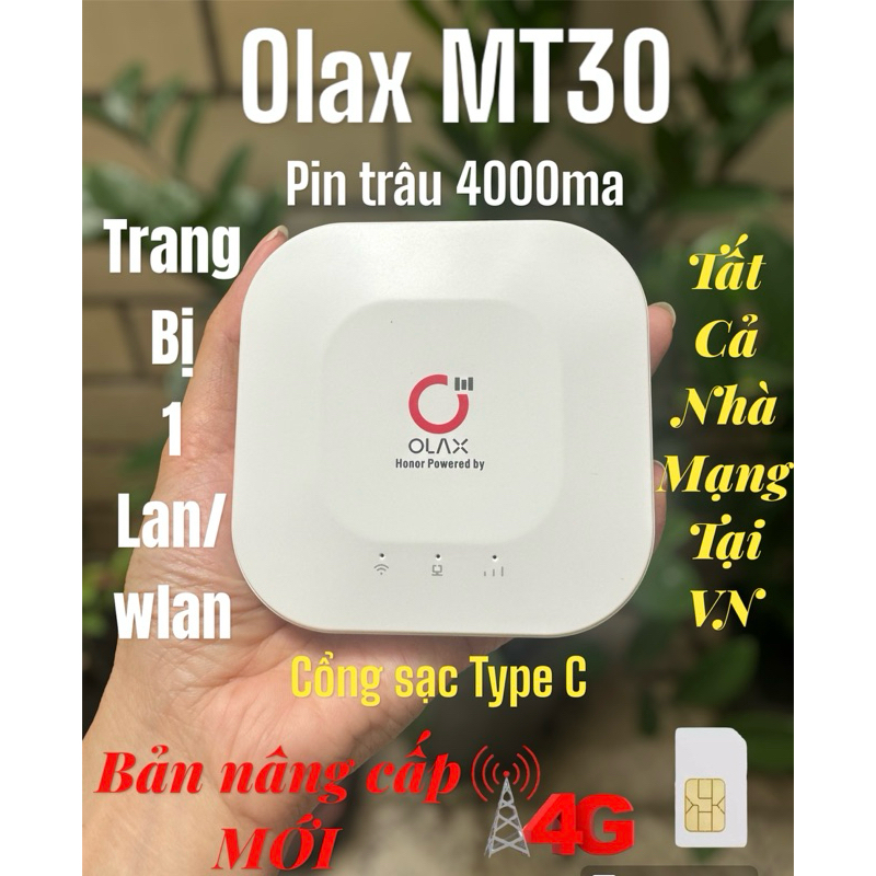 Phát wifi 4G di động Olax MT30 Pin trâu 4000 ,có LAN, cổng sạc type C