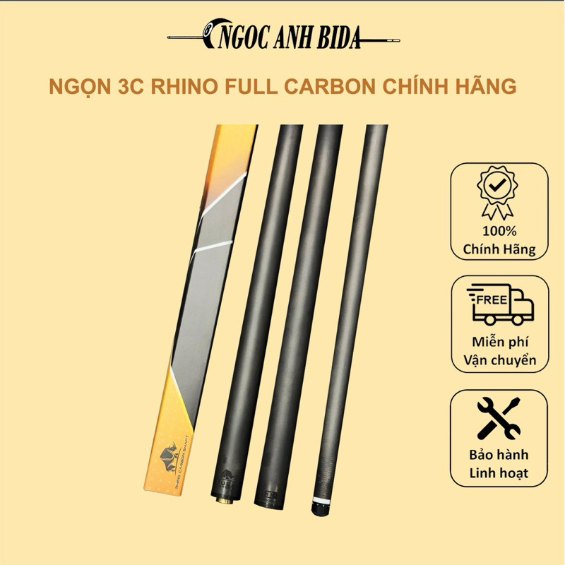 Ngọc Anh Bida - Ngọn cơ bida 3C Rhino full carbon, đầu F1 kính, ren Radial