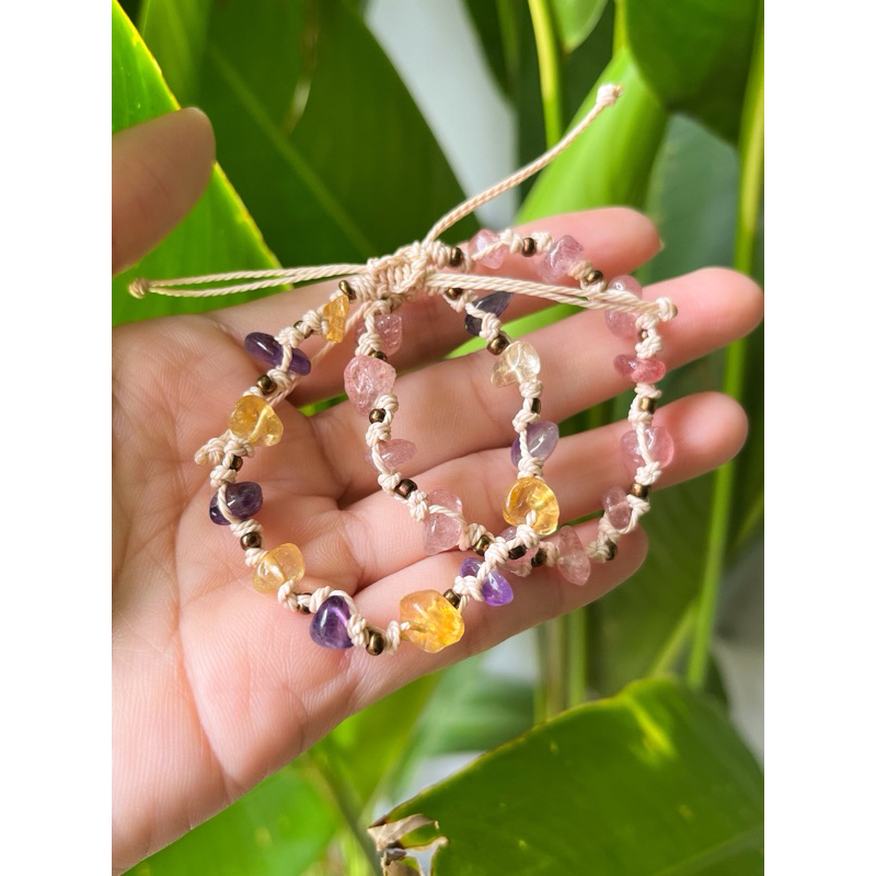 Lắc đeo tay Strawberry Quartz - T.Anh dâu tây & Amethyst x Citrine