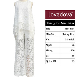 Bộ set áo sát nách vải ren trắng và quần dài xuyên thấu Lovadova 24O03C001