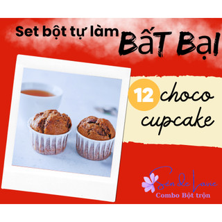 Set bột tự làm 12 bánh CHOCO CUPCAKE gồm bột, nguyên liệu và vật dụng - nướng bằng lò và NCKD - Sén de Lavie