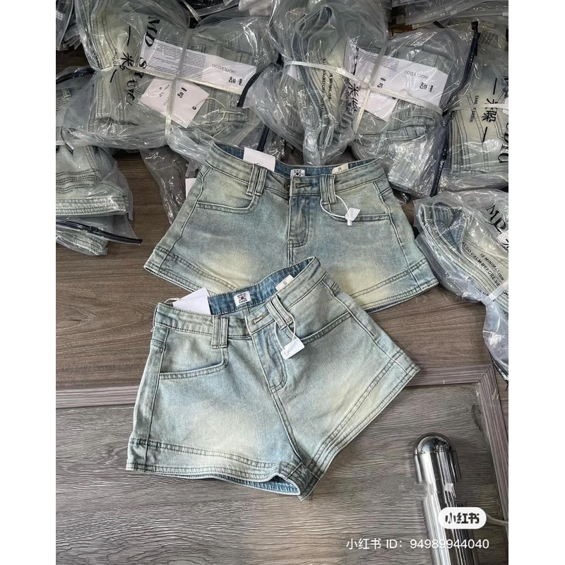 Quần short bò jeans nữ tôn vòng 3 ống rộng lưng cao hack dáng cực xinh | BigBuy360 - bigbuy360.vn