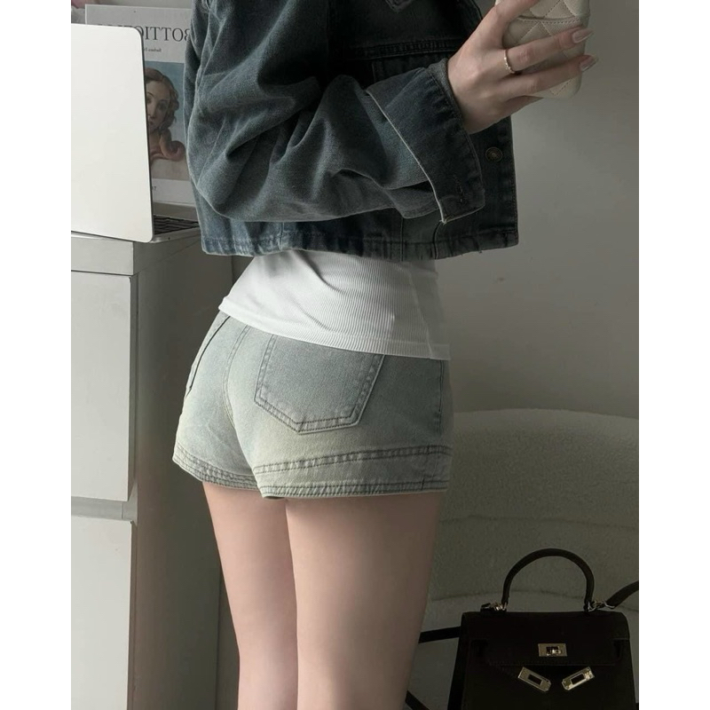 Quần short bò jeans nữ tôn vòng 3 ống rộng lưng cao hack dáng cực xinh | BigBuy360 - bigbuy360.vn