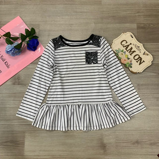 Áo váy thu đông bé gái CHIPBONG, hàng dư, chất cotton đanh mịn dày dặn, duy nhất màu kẻ size 5y 18-20kg 01444