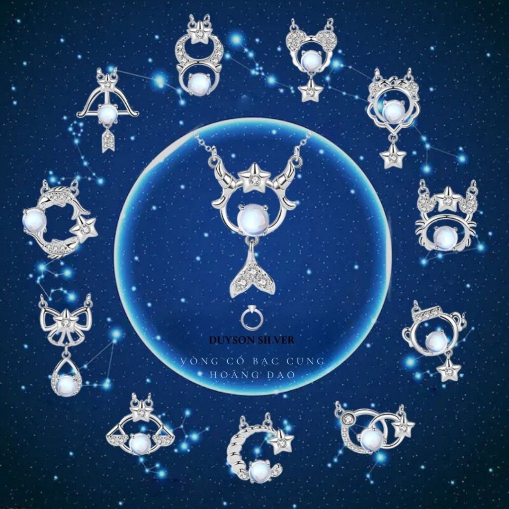  Dây chuyền bạc nữ 12 cung hoàng đạo đính đá Moonstone Duyson Silver vòng cổ bạc Ý DCXK55 