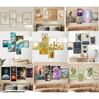 Bộ set 6, 5 tranh dán tường mới nhất Tối Giản Boho Trừu tượng trắng đen biển việt nam du lịch châu âu cổ điển hoa cô gái