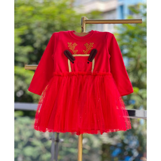 Váy đỏ chú tuần lộc dành cho bé gái
