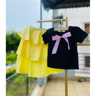 SET áo thun đen phối váy nhiều tầng dành cho bé gái-thanh lý
