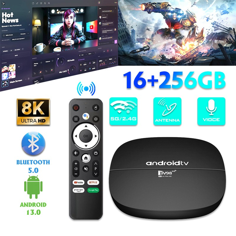 Android TV Box TV98 độ phân giải 8K WIFI 5G Bluetooth5.0 Kết nối chiếu  Xem phim phòng khách play game 16G+256GB