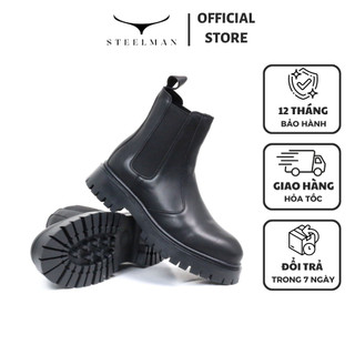 Giày Chunky Chelsea Boot Steel Man chất liệu da bóng nhẹ, đế cao su đúc tăng chiều cao 3.8cm, phong cách hiện đại