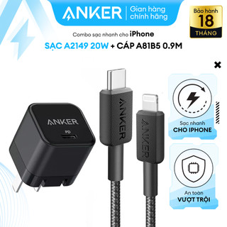 Combo Bộ Sạc Cáp Anker Sạc Nhanh Power IQ 3.0 20W Chuẩn MFI Dành Cho iPhone 8 Đến iPhone 13 Series