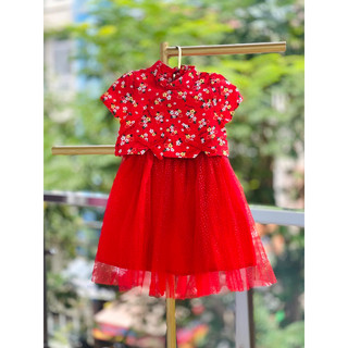 Váy đỏ giả kiểu sườn xám dành cho bé gái