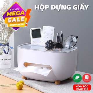 Hộp Để Giấy Ăn Để Bàn Có Ngăn Để Đồ Chất Liệu Nhựa PP Cao Cấp