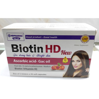 Bổ sung Biotin HD New Vitamin H - giúp giảm rụng róc, sạm da - Hộp 100 viên uống mọc tóc - Chính Hãng