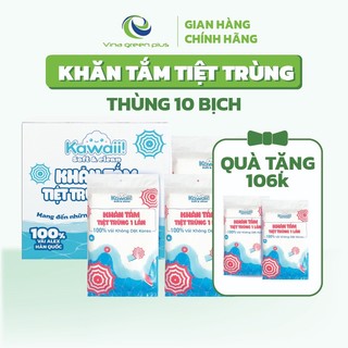 Thùng 10 Túi khăn tắm tiệt trùng dùng 1 lần Kawaii - Túi 3 khăn khổ 50x100 tiện lợi, đi du lịch