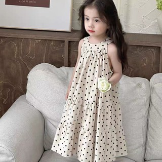 Váy bé gái- Váy chấm bi bé gái cổ yếm sang sát nách cho bé từ 1 tuổi đến 5 tuổi