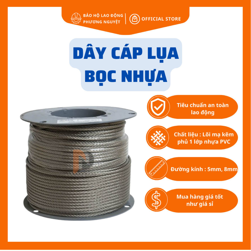 Dây cáp lụa lõi thép bọc nhựa PVC (tính theo mét tới) cáp bọc nhựa -khóa cáp baohophuongnguyet