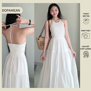 Đầm dài maxi dáng dài cổ yếm lưng có bo chun - DOPAMEAN