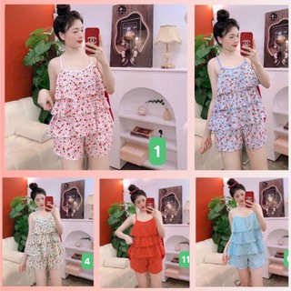 Đồ Bộ Ngắn Ba Tầng Hai Dây Giao Hình Ngẫu Nhiên Tương Tư Vải Lụa Hàn Mềm Mát Siêu Xinh Freesize dưới 57kg