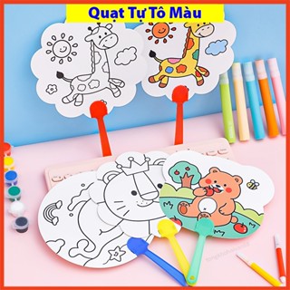 Quạt tô màu, quạt giấy cầm tay mẫu hoạt hình nhiều mẫu mã lựa chọn làm quà tặng học sinh  thiết kế đơn giản tiện dụng