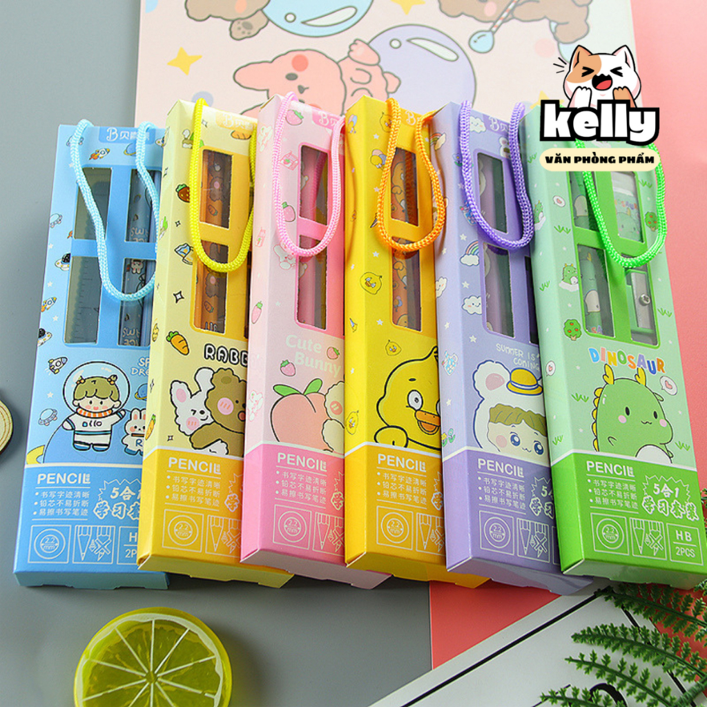 Đồ dùng học tập cute quà tặng học sinh 5 chi tiết set quà tặng dụng cụ học tập giá rẻ