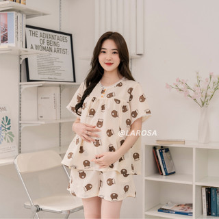 Bộ Đồ Bầu Có Kéo Khóa Ngực Hè 2024 Larosa Mặc Nhà Và Sau Sinh Vải Đũi Xốp Labee Mềm Mát - LS019B