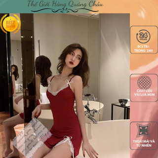 Đầm ngủ 2 dây sexy xẻ đùi vải lụa cao cấp, váy ngủ nữ quyến rũ thời trang