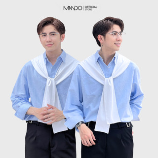 Áo Sơ Mi Xanh Phối Khăn MANDO Chất Liệu Vải Oxford Dày Dặn Đứng form Phong Cách Hàn Quốc - SHT030