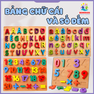 Bộ 4 Bảng Tiếng Việt + Số Đếm Bằng Gỗ Cao Cấp, Dụng Cụ Hỗ Trợ Bé Học Tập Tốt Hơn