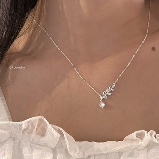 Dây chuyền nữ vòng cổ nữ bạc s925 chiếc lá to và viên tròn đính đá pha lê lấp lánh Cá jewelry DC41