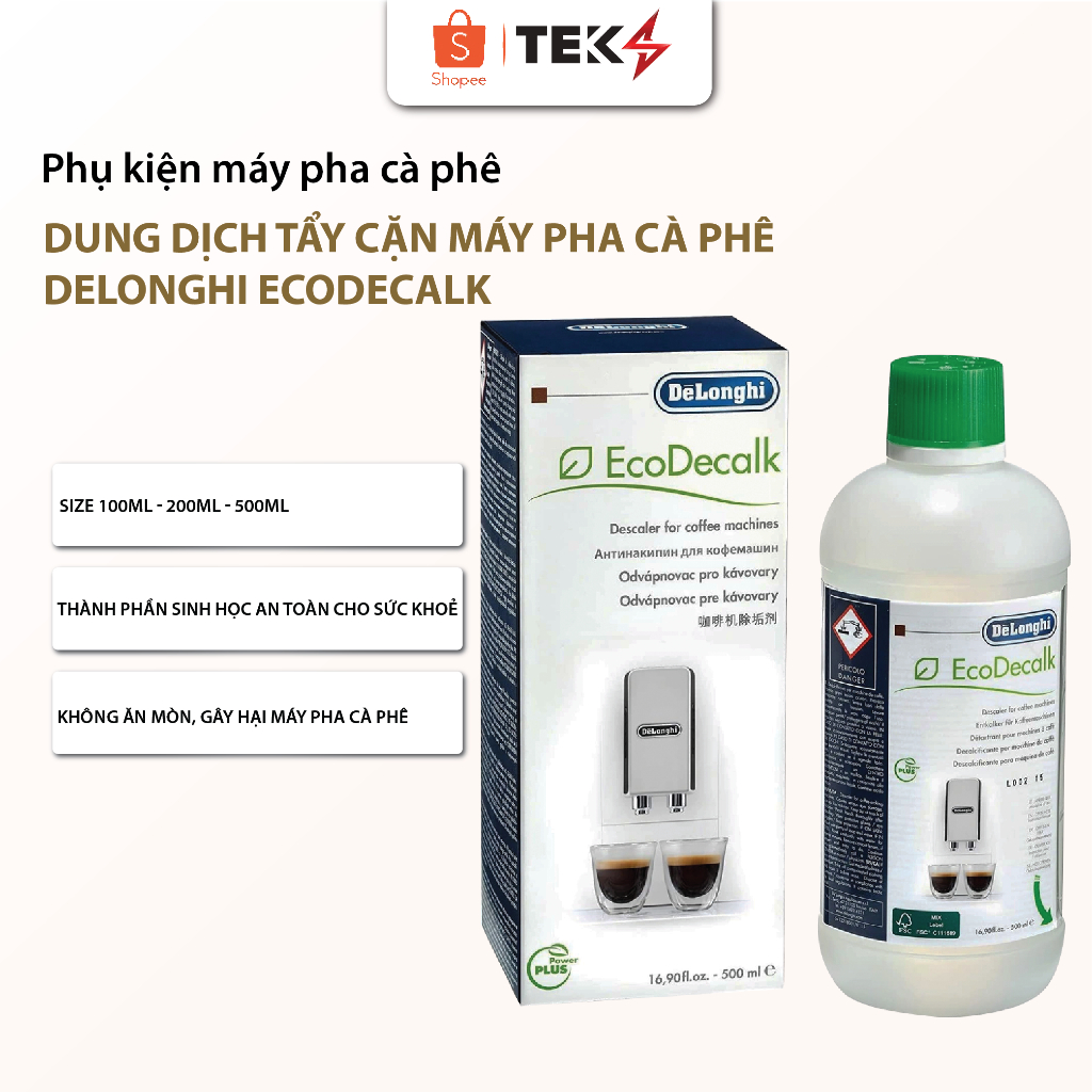 Dung dịch tẩy cặn máy pha Cà phê Delonghi EcoDecalk 100ml, 500ml