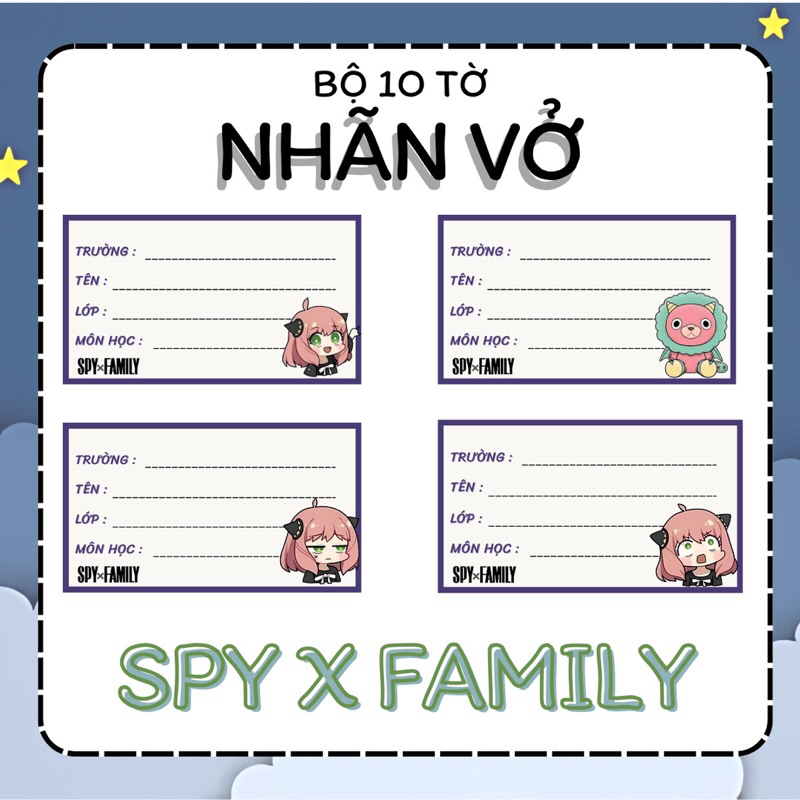 [Nhãn vở SpyxFamily] Gói 10 miếng nhãn vở anime, nhãn dán tập, sách