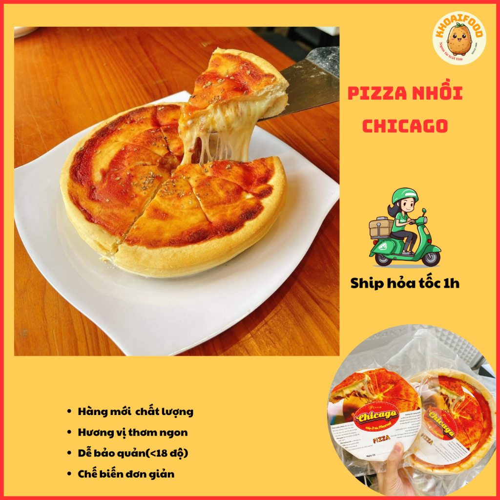 Pizza phô mai làm sẵn nhồi kiểu chicago đầy up x3 lần phô mai vị xúc xích 400g