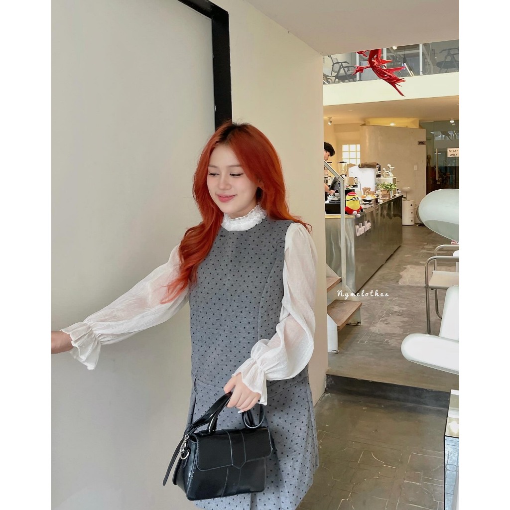 ✿Set Đầm Xám Chấm Bi✿