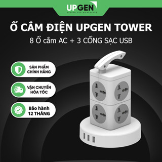 Ổ Cắm Điện Đa Năng UPGEN TOWER Dạng Tháp Nhiều Tầng Chịu Tải Lớn, 3 cổng USB Sạc Nhanh, An Toàn Chống Cháy, Dây Dài 3m