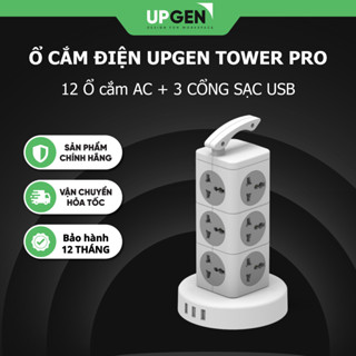 Ổ Cắm Điện Đa Năng UPGEN TOWER PRO Dạng Tháp Nhiều Tầng Chịu Tải Lớn, 3 cổng USB Sạc Nhanh, Chống Cháy, Dây Dài 3m