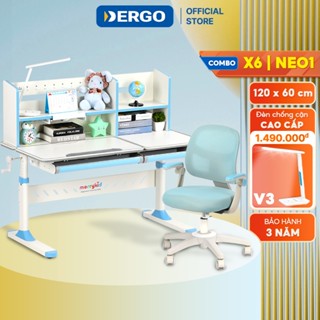Bộ Bàn Học Thông Minh DERGO MERRYKID X6 Cỡ Lớn 1m2 Kèm Ghế Chống Gù Chống Cận Neo1/Duo Star S1