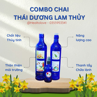 💧 💙 ❄ combo chai thái dương lam thủy - chai thủy tinh xanh dương - công cụ thanh tẩy chữa lành ho'op