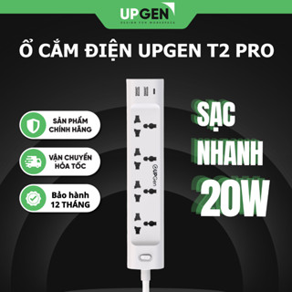 Ô cắm điện đa năng UPGEN T2 PRO 2 cổng sạc USB 1 cổng Type C sạc nhanh 20W 4 ổ cắm chịu tải 2500W