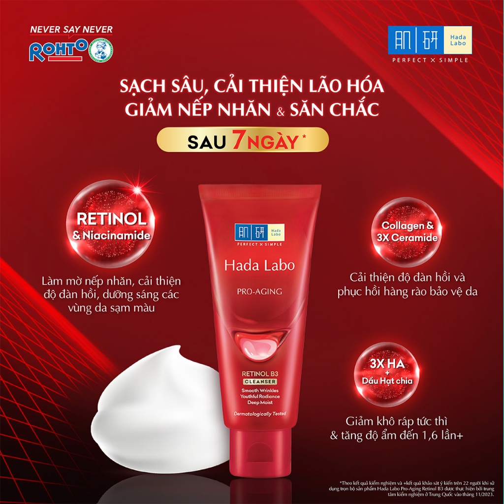 Sữa rửa mặt cải thiện dấu hiệu lão hóa dạng kem Hada Labo Pro-Aging Retinol B3 Cleanser 80g