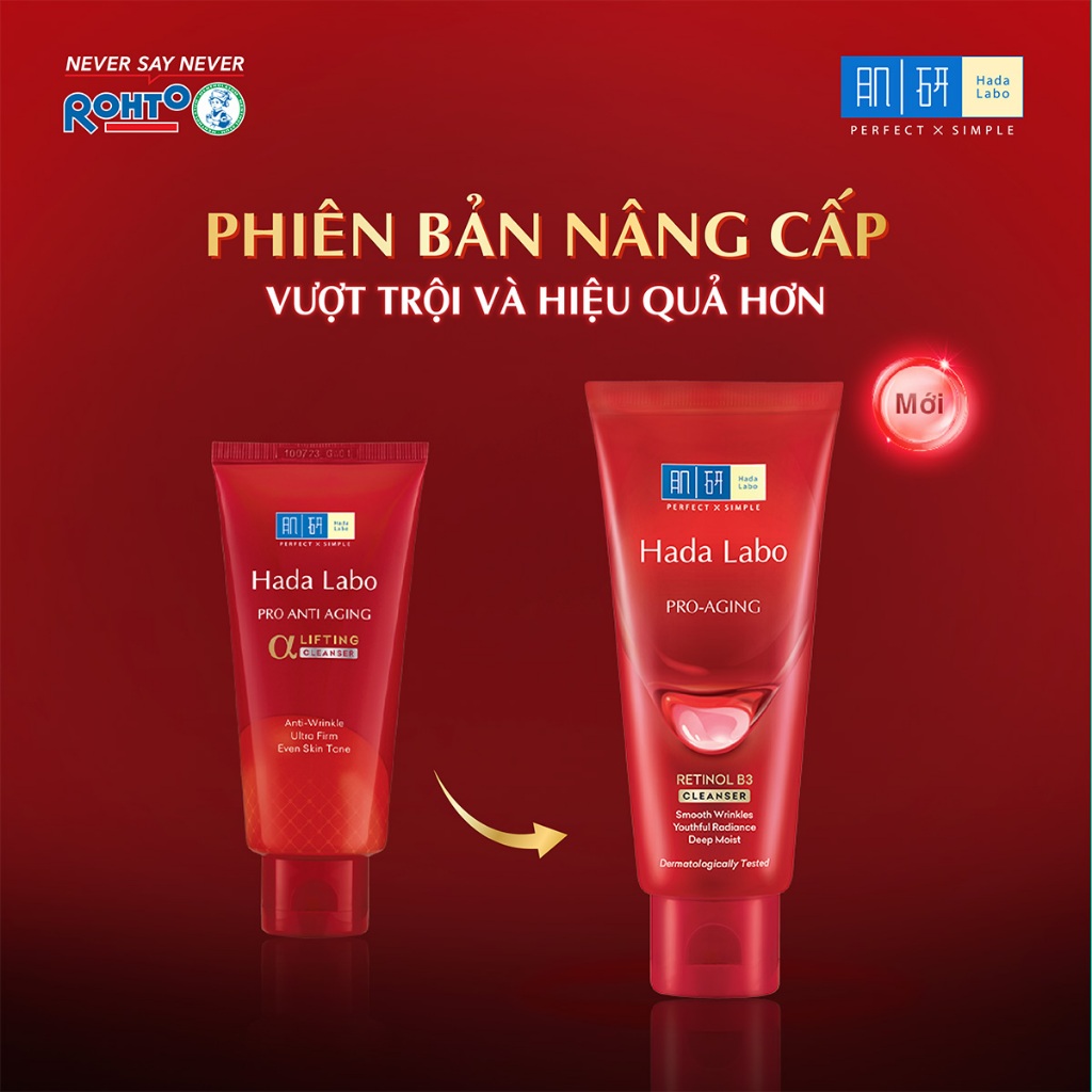 Sữa rửa mặt cải thiện dấu hiệu lão hóa dạng kem Hada Labo Pro-Aging Retinol B3 Cleanser 80g | BigBuy360 - bigbuy360.vn