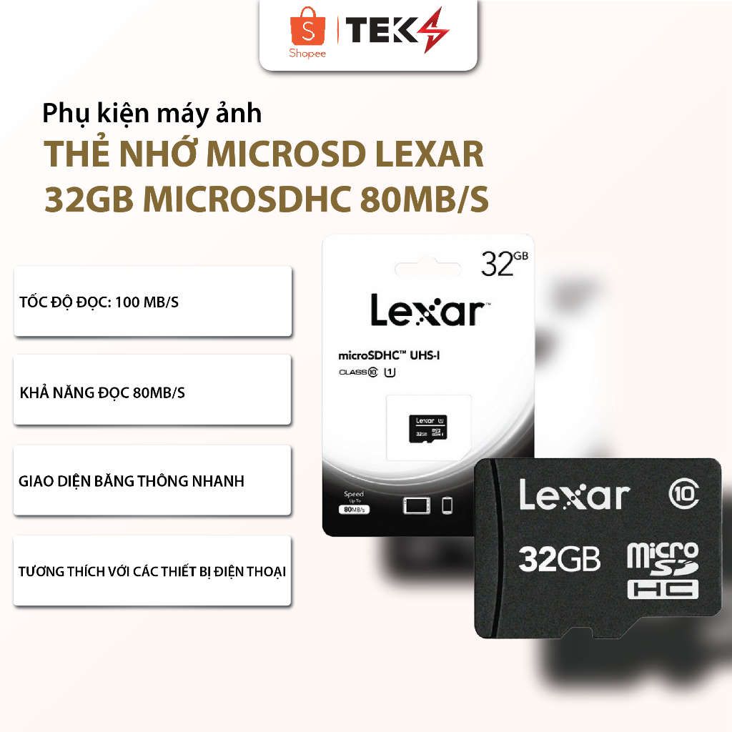 Thẻ nhớ MicroSD Lexar 32Gb MicroSDHC 80MB/s, dùng cho camera, điện thoại, máy ảnh - BH 1 năm