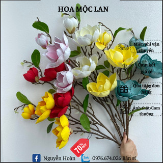 Hoa Giả_Hoa Mộc Lan Chất Liệu Xốp, Một Cành Gồm 2 Bông Và 1 Nụ Chiều Cao 70cm Dung Cắm Bình Trang Trí Nhà Cửa