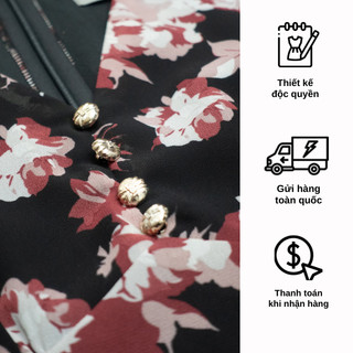 Đầm EMY EM9435 Xoè Hoa Nền Đen