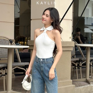 Áo kiểu KAYLIN form áo yếm cách điệu cổ sơ mi chất liệu cotton co giản phong cách điệu đà cho nàng cá tính - N2208