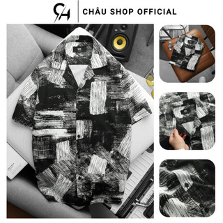 Áo Sơ Mi Nam, Áo Sơ Mị Lụa Nam Franca CHÂU SHOP OFFICIAL Mẫu Hoạ Tiết Sọc Trắng Đen Xám Cá Tính Thoáng Mát Chống Nhăn